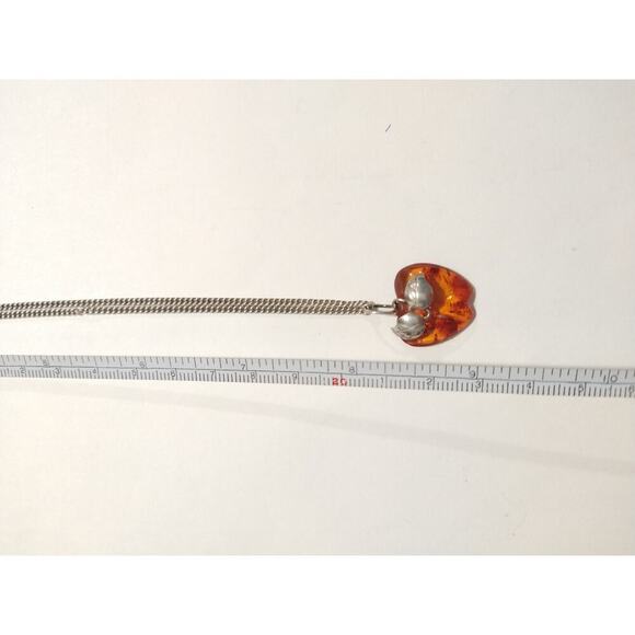 NATURAL BALTIC AMBER STERLING SILVER 950 Apple PENDANT CHAIN NECKLACE VINTAGE - Picture 11 of 15